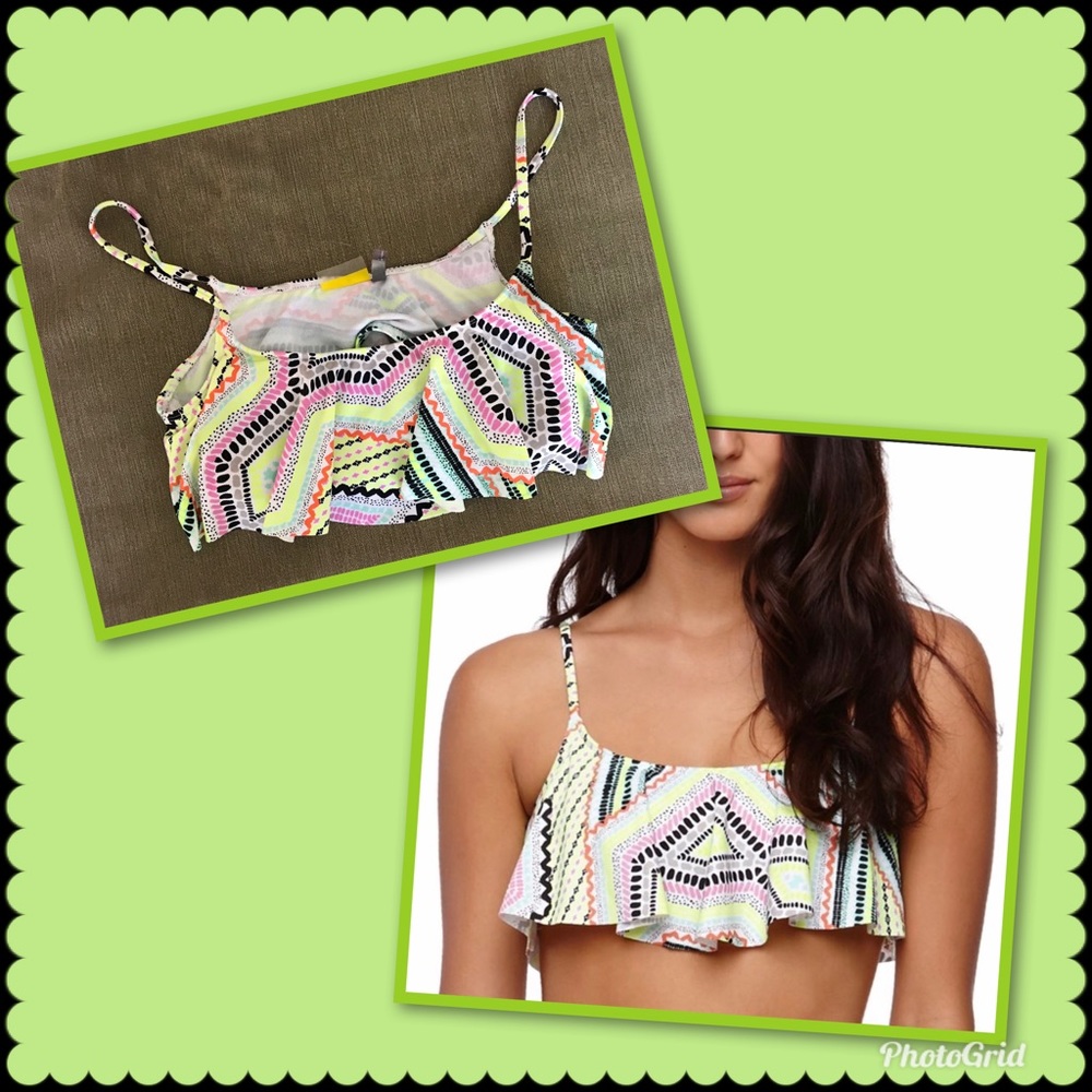 LA Hearts Geometric Aztec Flounce Bikini Top 3/$10